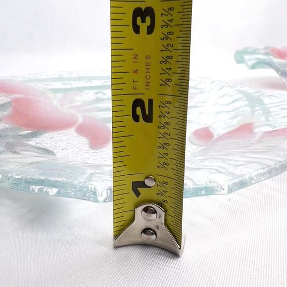 Fused Art Glass Bowl & Plate Set Pink Green Swirl Textured Floral Decor 2pc. - Picture 9 of 11